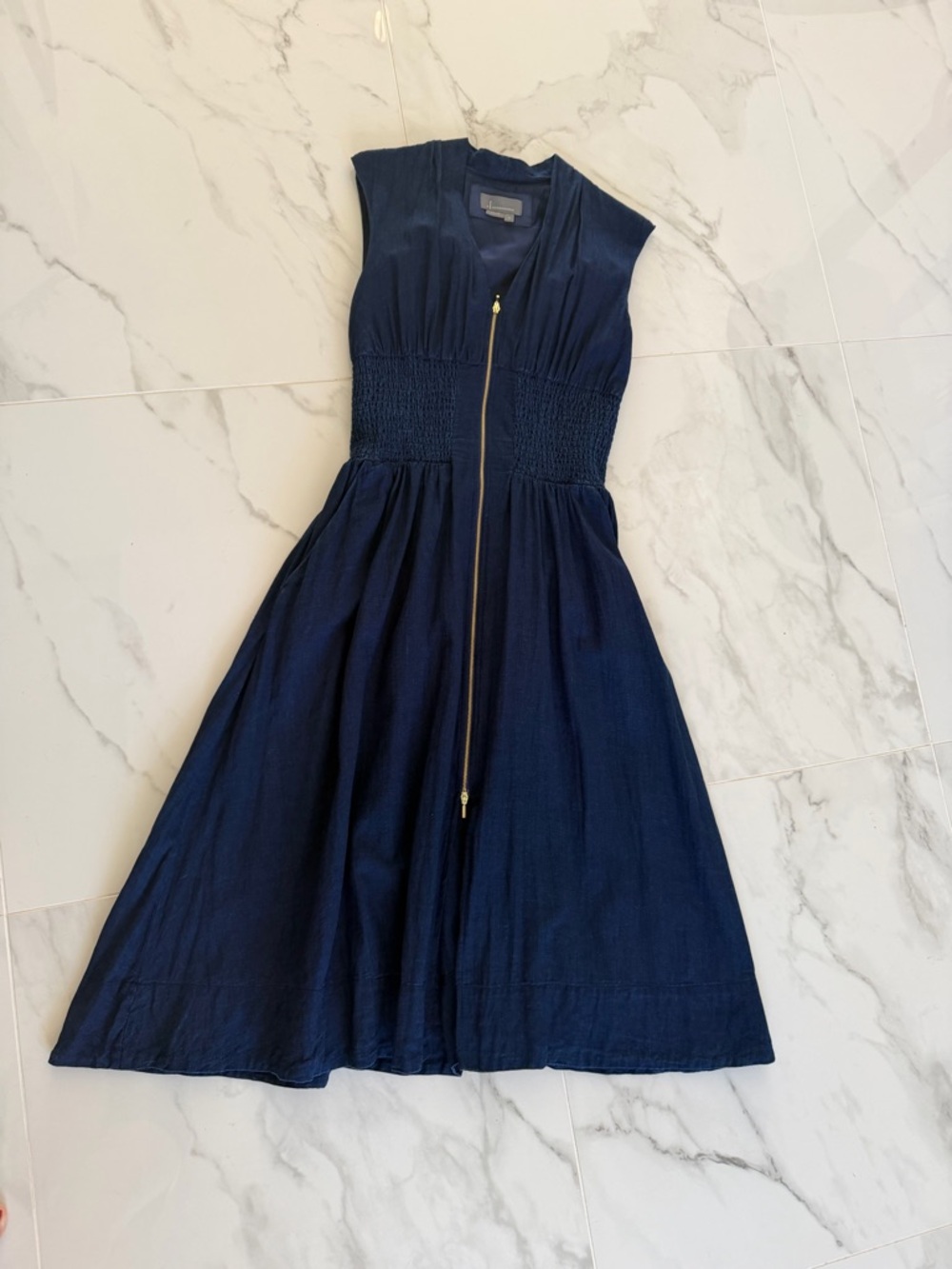 🔥 RARE by Anthropologie The Tommie Zip-Front Midi Dress - Navy Storm - M - Picture 2 of 6